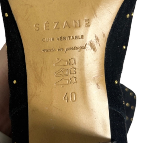 Sezane Studded Suede Leather Boots Size 40 French or US 9 Black Ankle Heeled Low - Picture 6 of 12
